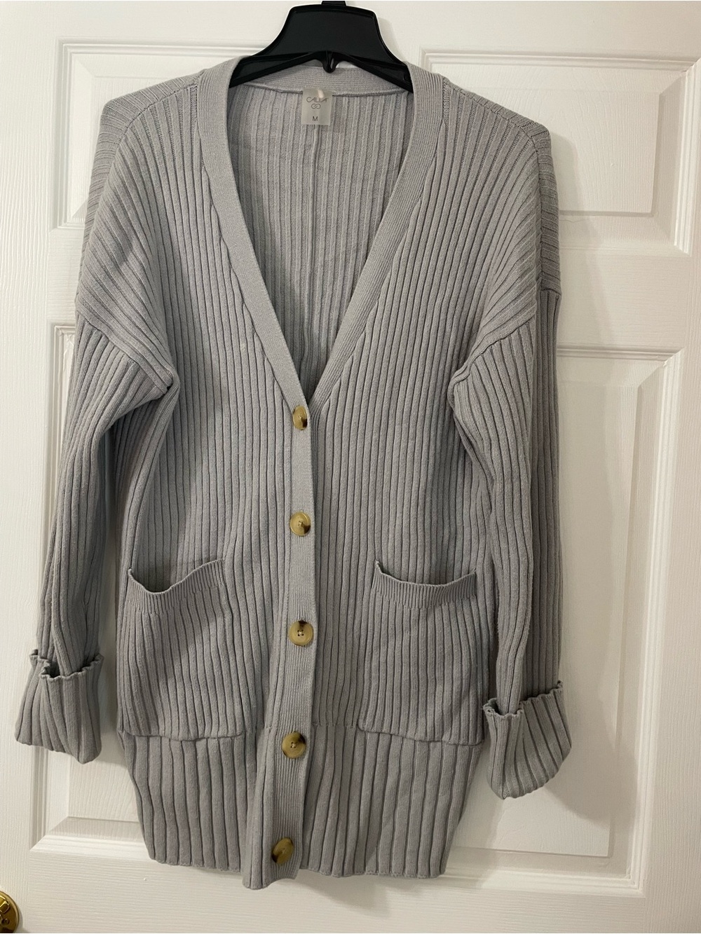 CALIA light blue Ribbed Button-Front Women's Cardigan Sweater